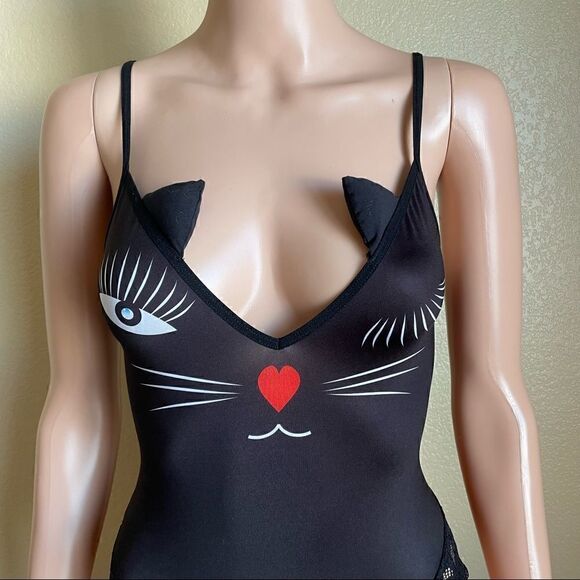 Mapale Cat Peek-A-Boo Garter Teddy Lingerie Size Small - Picture 2 of 10